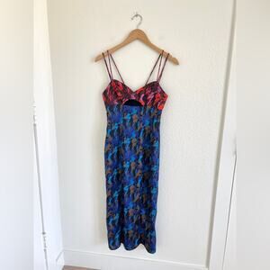 STAUD sketching dress / mixed abstract print midi cut out dress / size 2